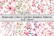 Cherry Garden Seamless Patterns, a Background Graphic by Design Market (Thumbnail 1 of 4)