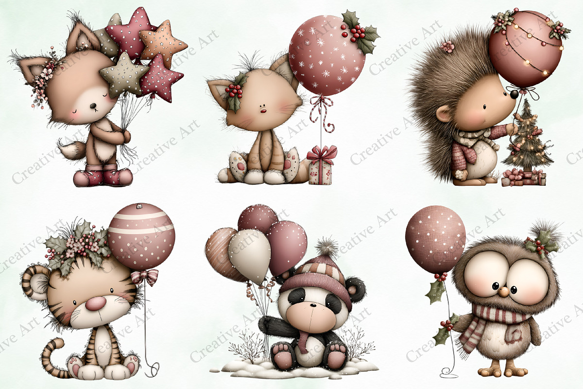 Christmas Animals With Balloon, an Illustration by Creative Art (Photo 3 of 10)