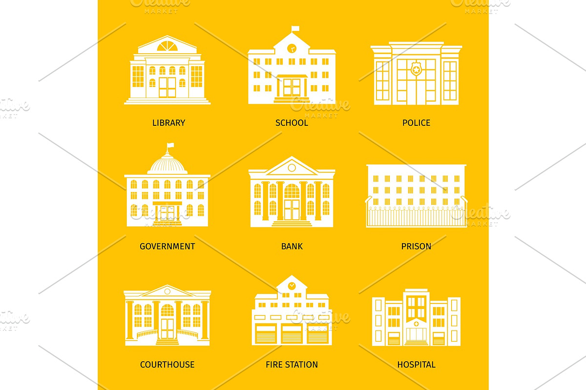 Municipal buildings white icons, an Object Graphic by Stock-Smart-Start