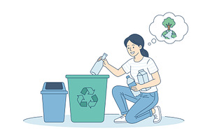 Young woman sorting garbage for, an Object Illustration by Artsaba Family