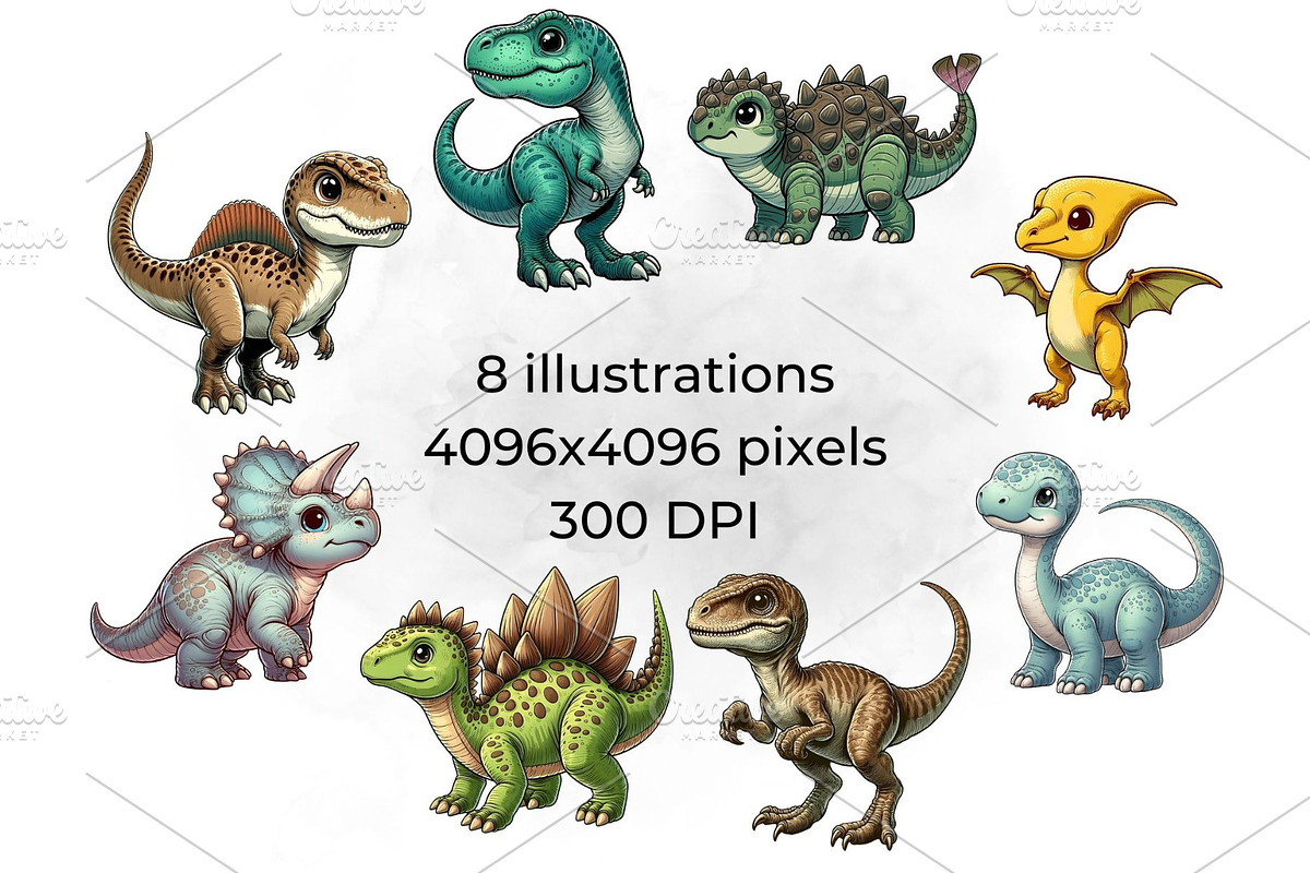 Baby Dinosaurs PNG Clipart Art Pack, an Animal Illustration by QM_ART (Photo 2 of 7)