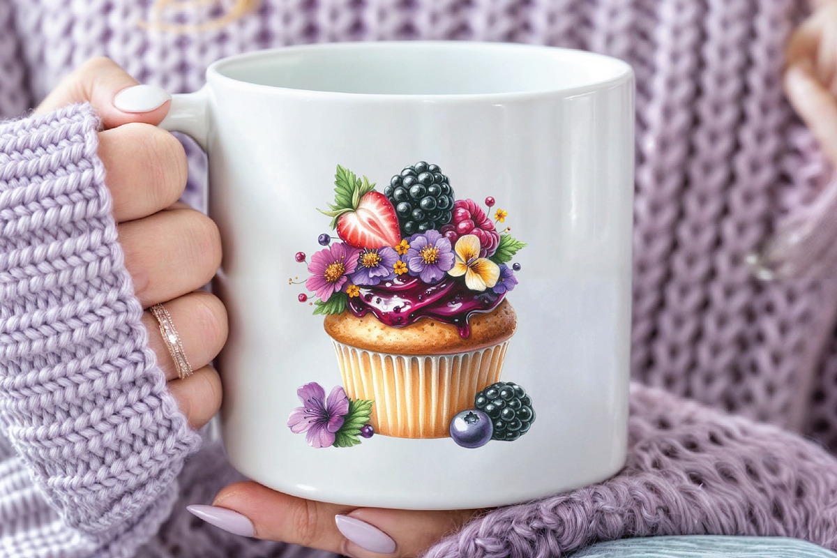Watercolor Berry Cupcake Clipart, an Illustration by CraftArtStudio (Photo 5 of 6)