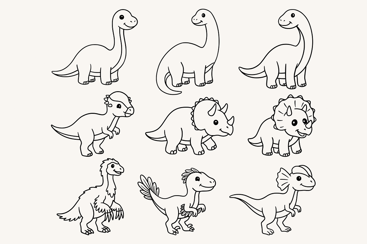 Cute Dinosaur Line Art Illustration, an Animal Illustration by Kusumaillustration (Photo 3 of 9)