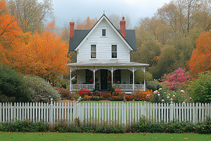 Charming white house with colorful a, a Photo by Tanuart
