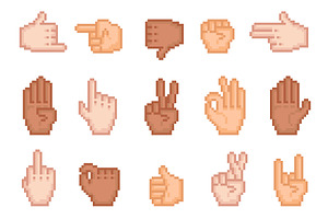 Different colors pixel hands. Retro, an Object Illustration by YummyBuum