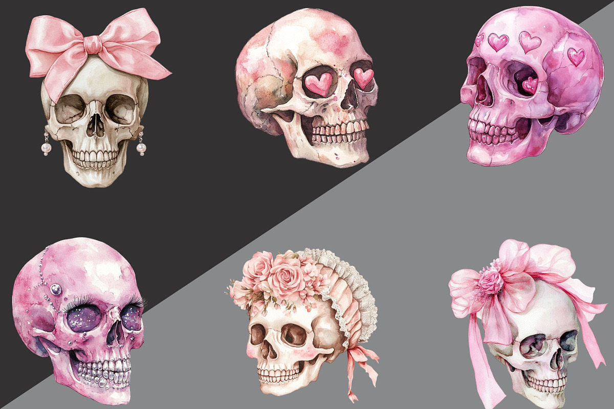 Coquette Skull Clipart PNG, an Illustration by Black Bird Studio (Photo 2 of 6)