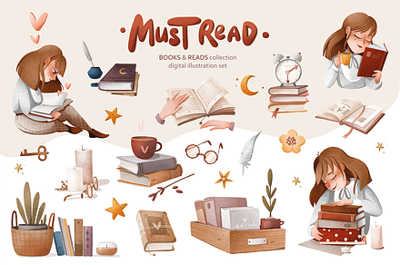 Books&Reads Digital Illustrations, an Education Illustration by Izobova