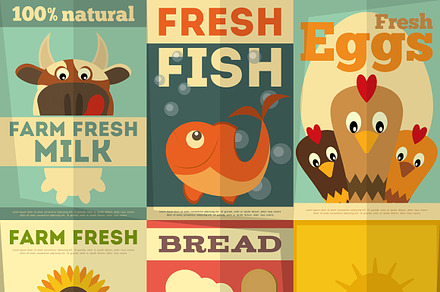 Set of Posters for Organic Farm Food