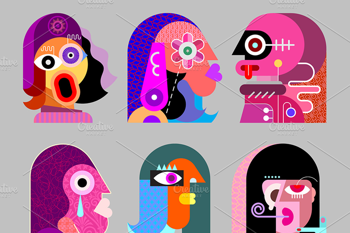 Six Faces / Six Portraits vector, a Person Illustration by danjazzia