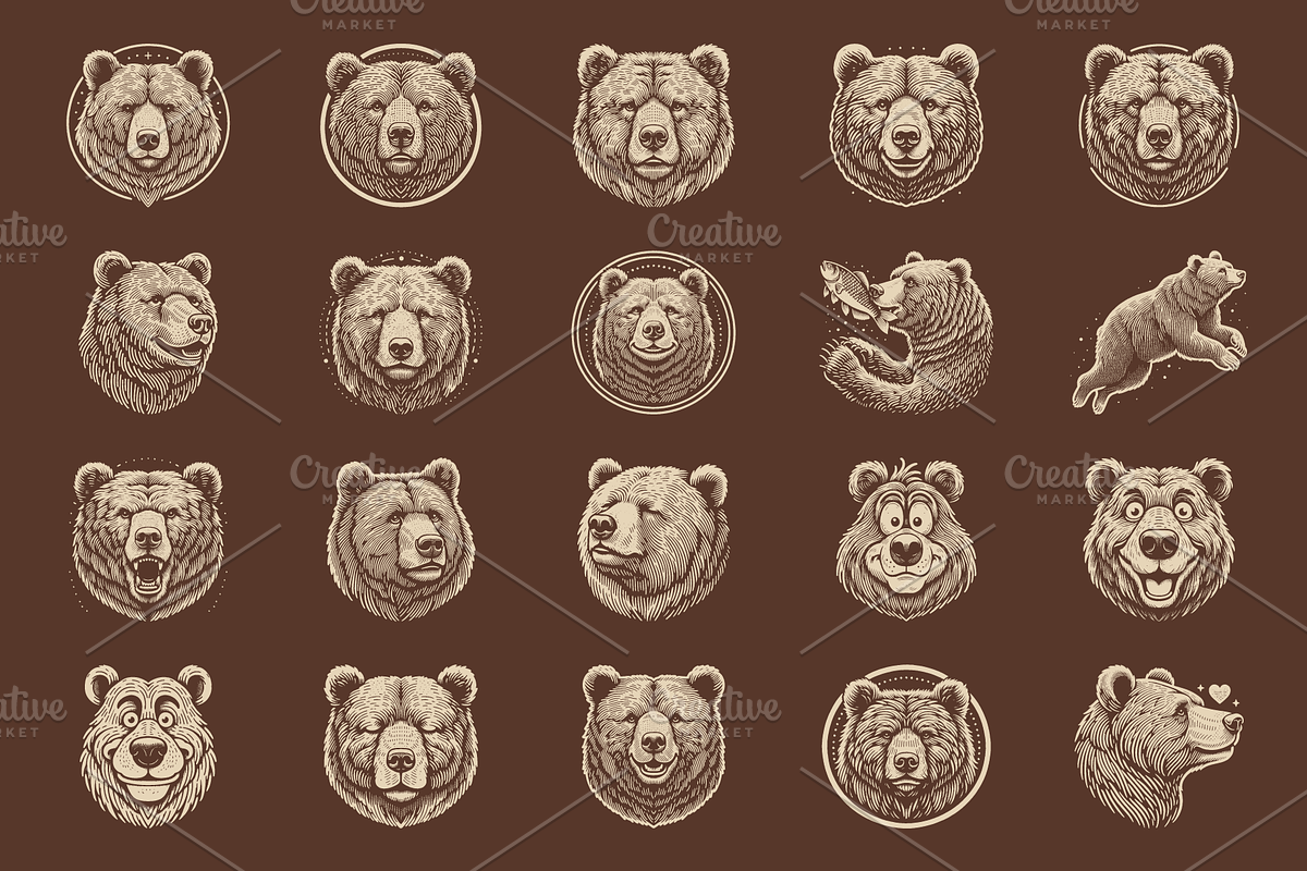 Vintage Hand-Drawn Brown Bear Design, an Animal Illustration by devastd (Photo 6 of 10)