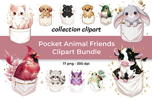 Pocket Animal Friends Clipart Bundle, an Animal Illustration by InkyQueenArt