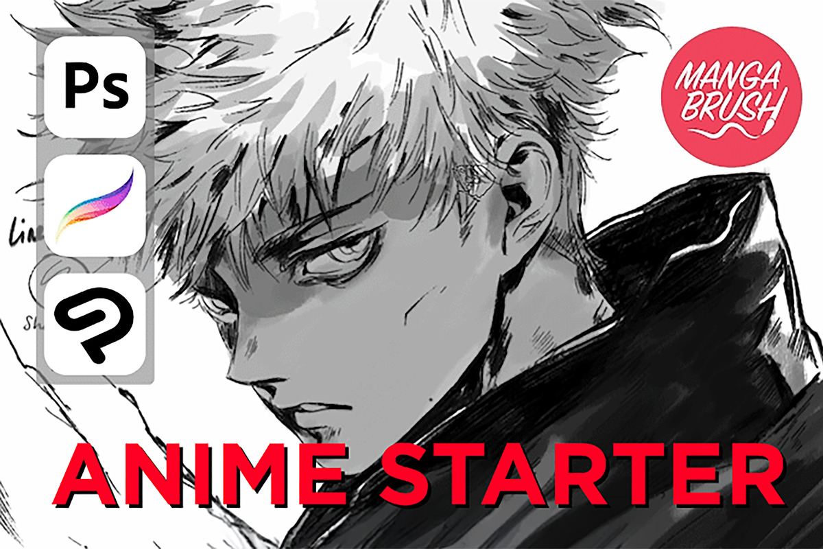 ANIME STARTER BRUSHES - PS / CSP Pro, a Brush Add-On by Manga Brush (Photo 1 of 6)
