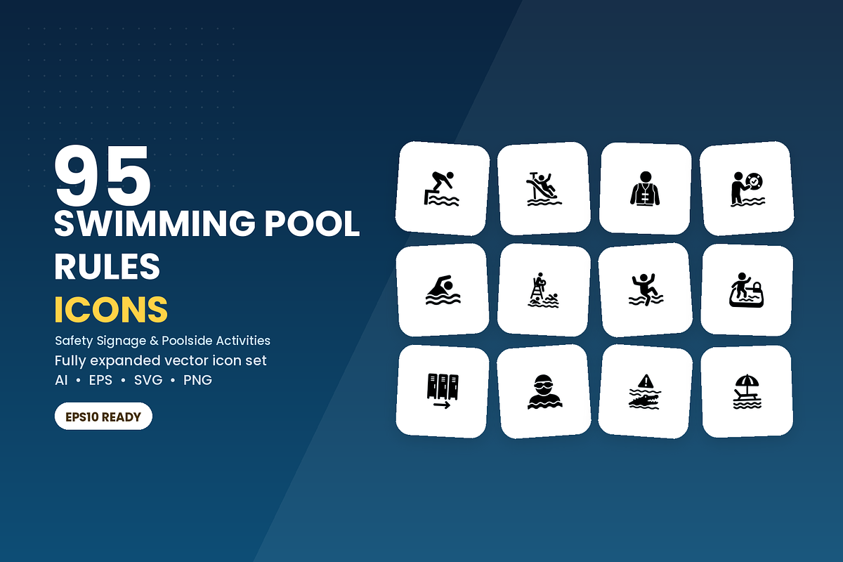 95 Swimming Pool Rules Icons, a Solid Icon by Symbolic Language (Photo 1 of 6)