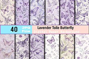 Lavender Toile Butterfly Papers, a Background Graphic by Wow Magic