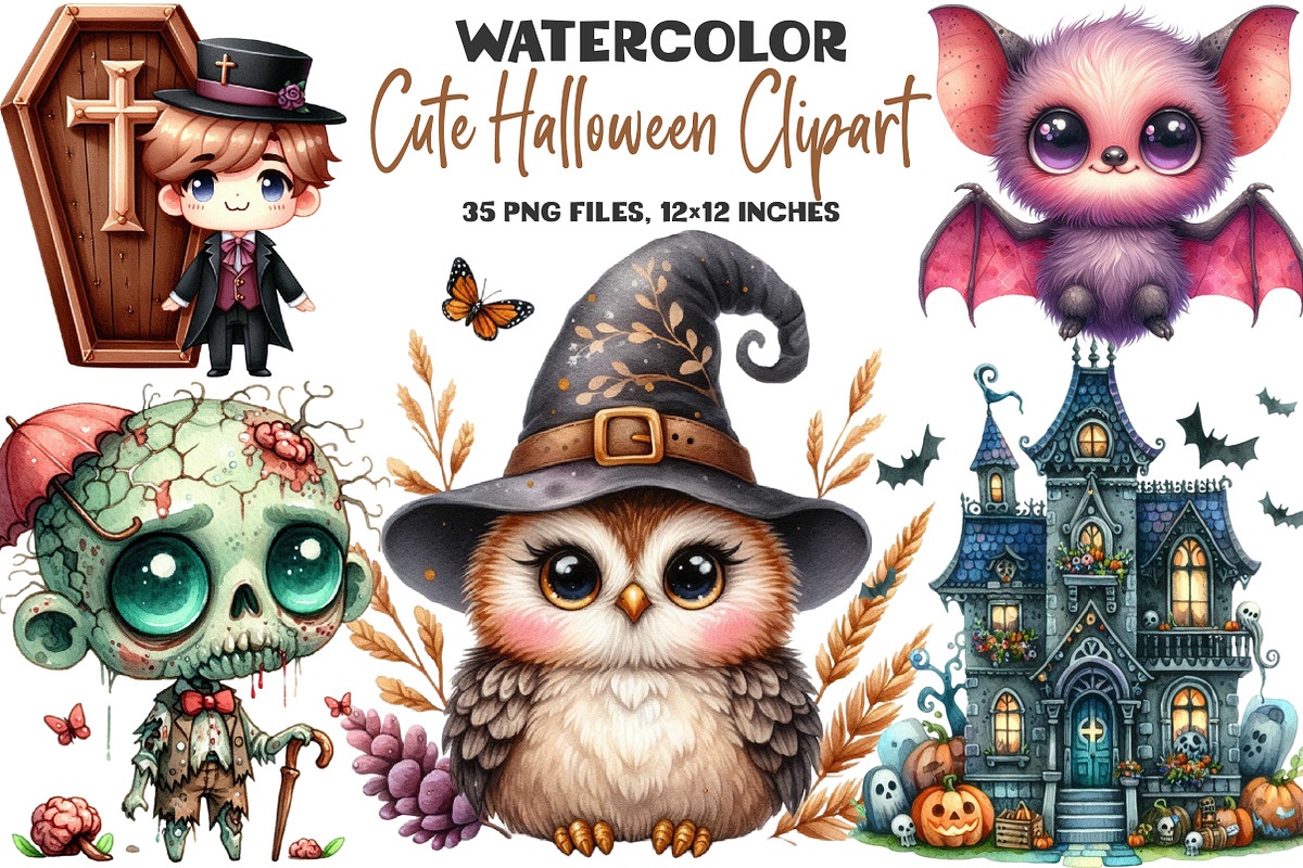 Cute Halloween Clipart SVG PNG Bundl, an Illustration by DreamArtGraphic (Photo 1 of 5)
