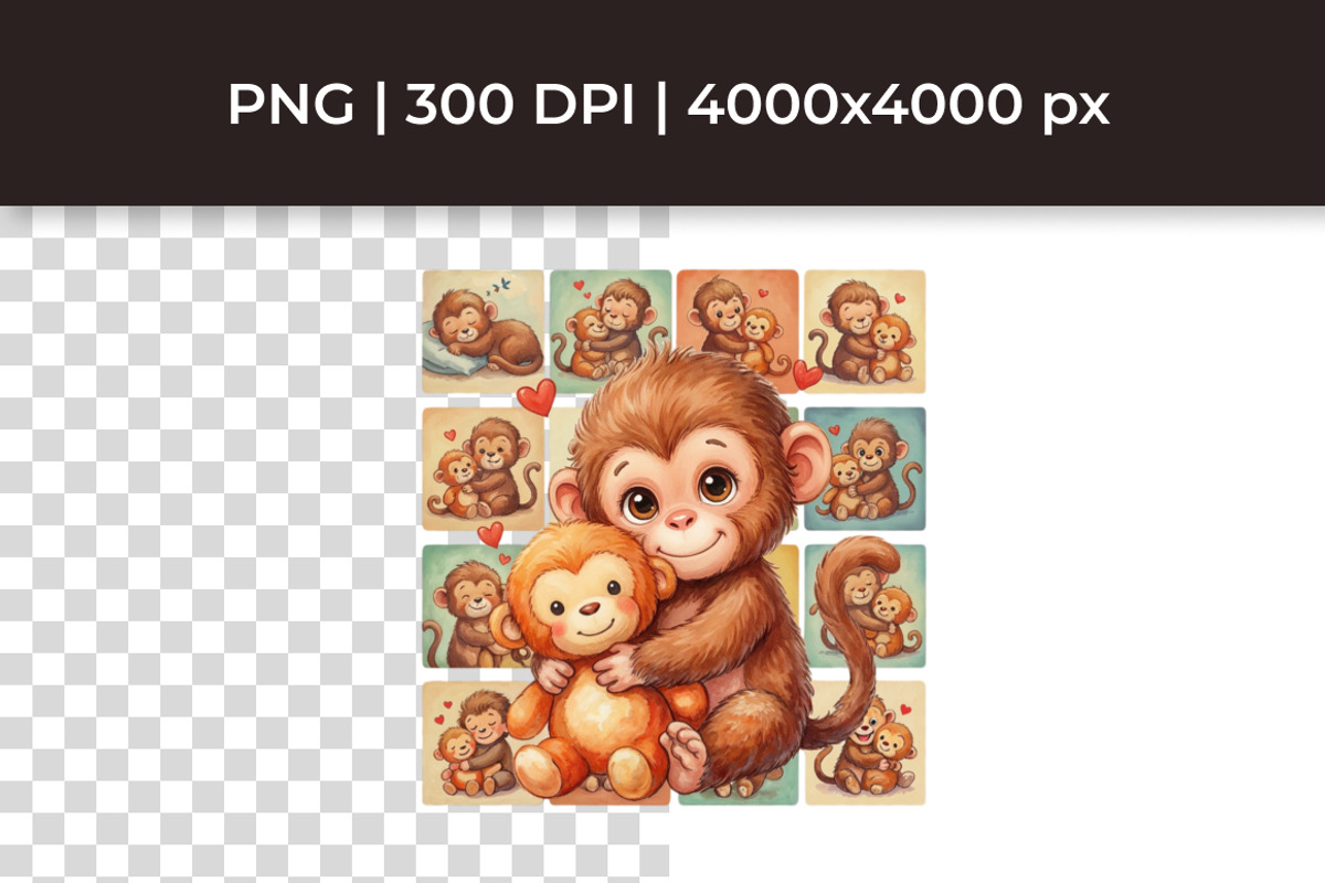 2-in-1 Punch Baby Monkey Clipart, an Animal Illustration by InkyQueenArt (Photo 5 of 8)