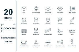 Blockchain Line Icon Set