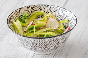 Fresh Raw Asparagus Ribbon Salad With Radish Lettuce And Sesame, a Food & Drink Photo by Alexander Prokopenko