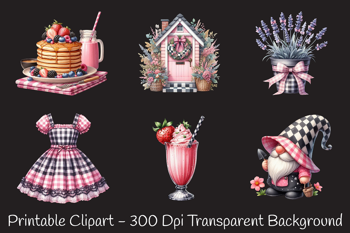 Black and Pink Gingham Summer Clipar, a Seasonal Illustration by RobertsArt (Photo 7 of 7)