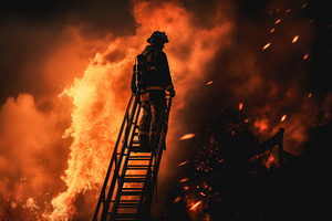 Silhouette of a firefighter in the m, a Person Photo by Perpis