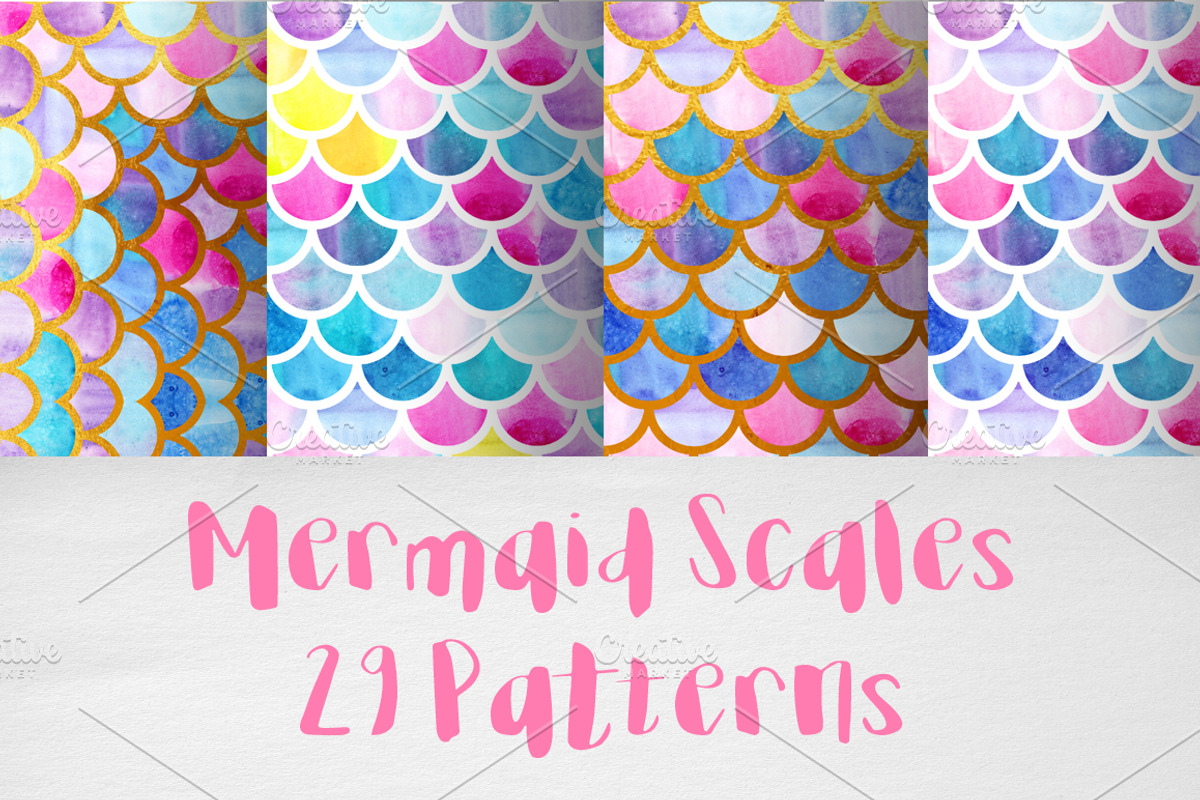 Watercolor mermaid scales patterns, a Pattern Graphic by Vavavka (Photo 1 of 8)