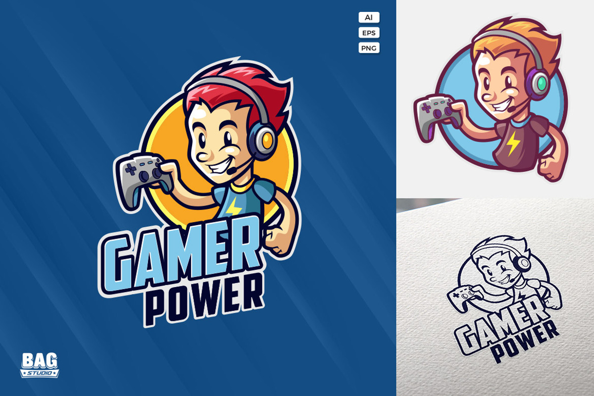 Gamer Kid Mascot Logo, a Branding & Logo Template by Bagstudio Shop