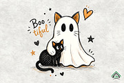 Boo Tiful Ghost Cat Halloween PNG, an Animal Illustration by Craft Nest (Thumbnail 1 of 3)