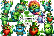 Watercolor St .Patricks Monsters Cli, an Illustration by DreamCafeArt (Thumbnail 1 of 4)