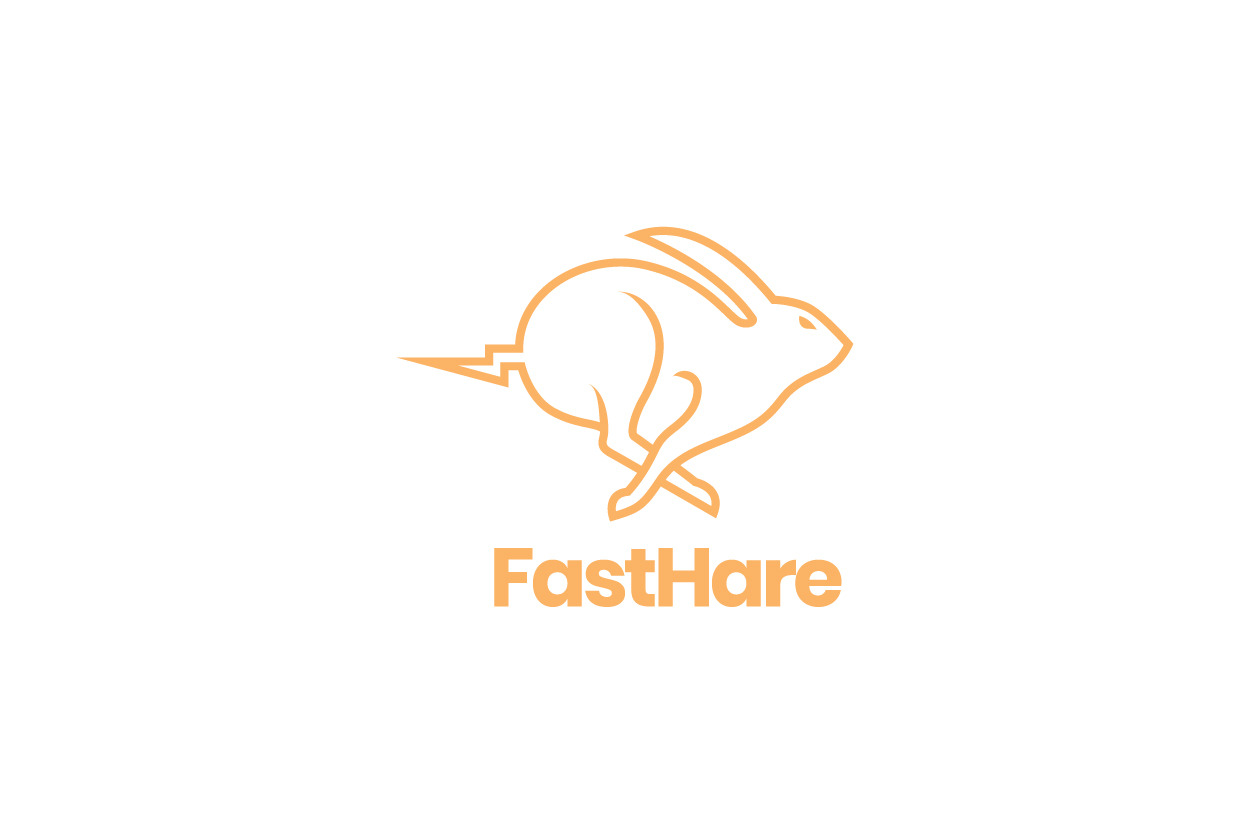 minimal jump rabbit hare logo design