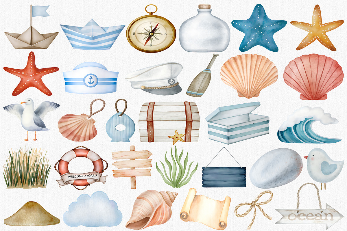 Watercolor Nautical Clipart Set, an Illustration by CropUp Creative (Photo 3 of 7)
