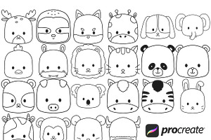 Cartoon Animal Faces Set 1 Procreate