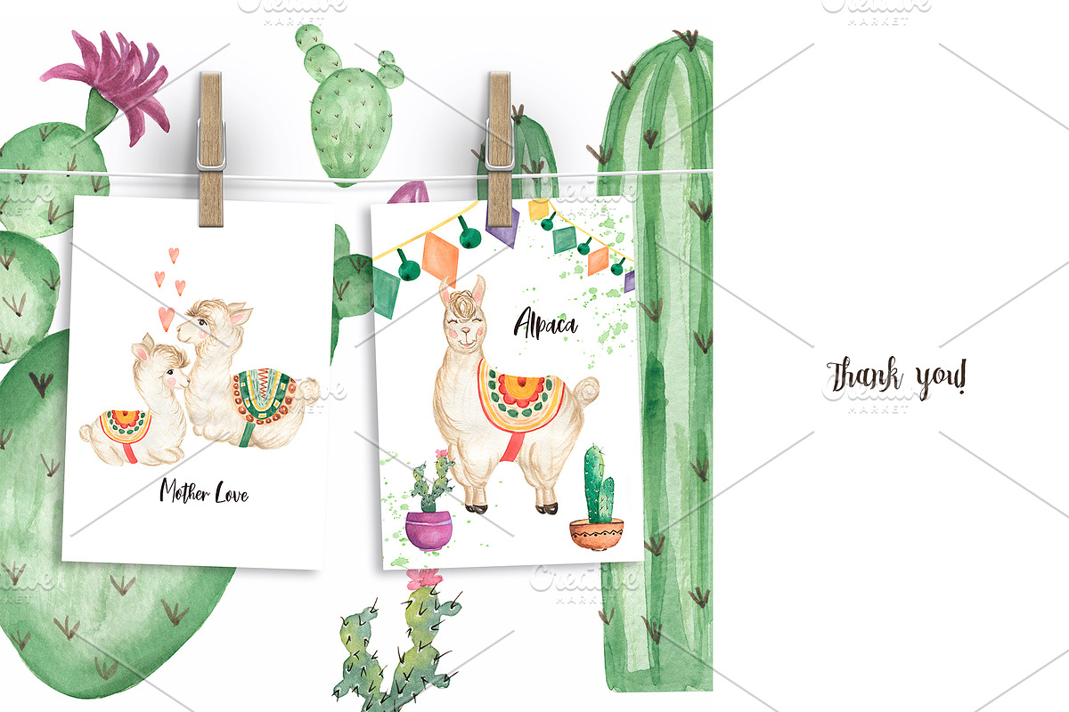 Watercolor Mexican Llamas & Cacti, an Animal Illustration by MayaNavits (Photo 12 of 12)