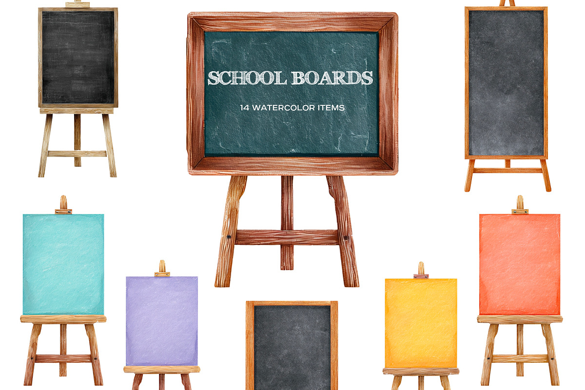 Watercolor school chalkboard clipart, an Education Illustration by Art and Funny (Photo 1 of 3)