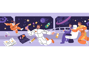 Spaceship interior with astronauts, a Technology Illustration by YummyBuum