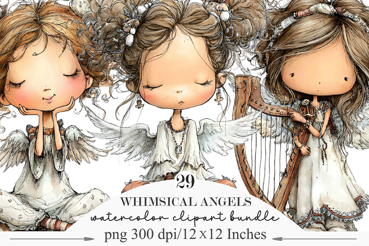 Whimsical Angels Clipart, an Illustration by Designking (Photo 1 of 5)
