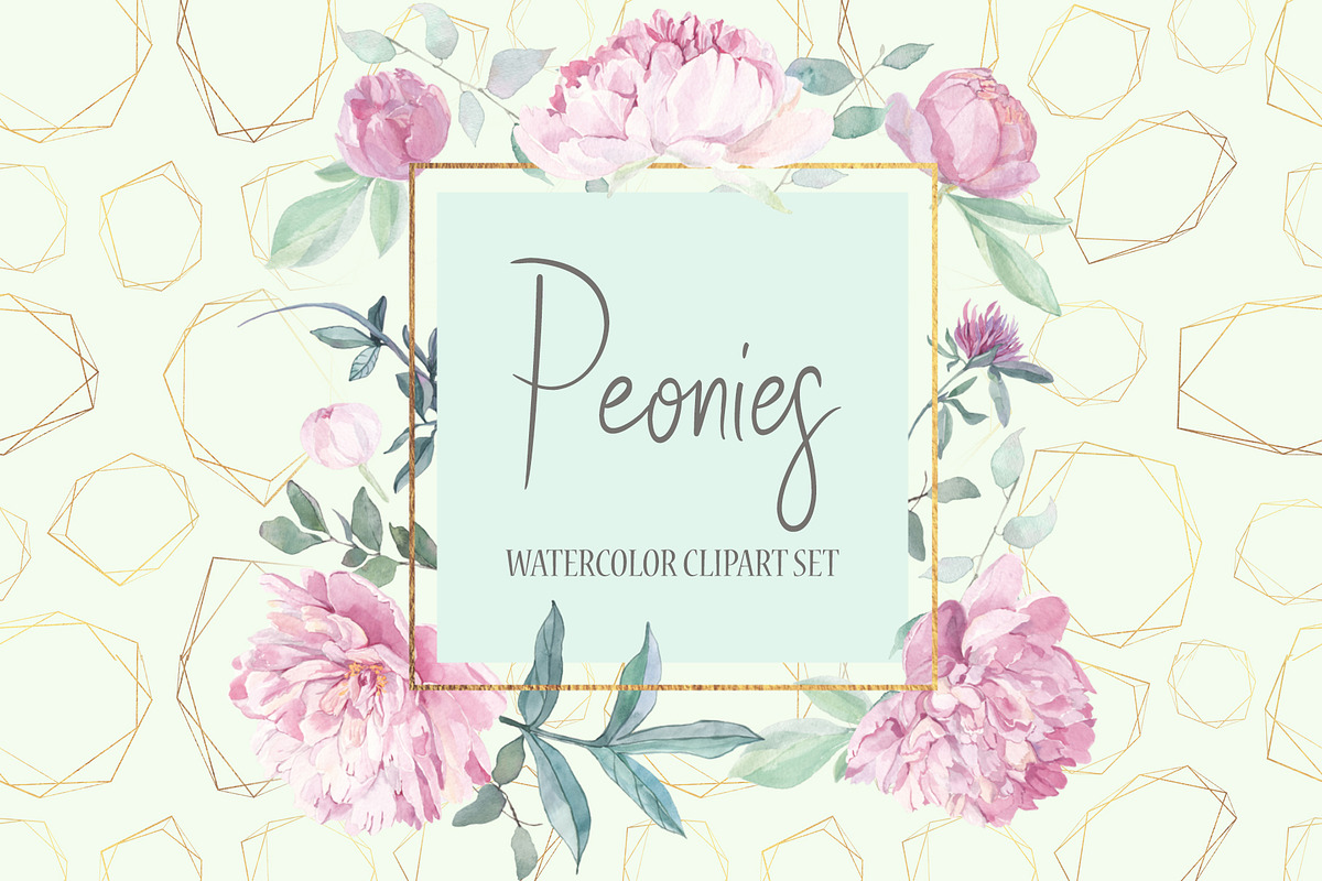 Peonies Clipart Watercolor Set, an Illustration by ColorfulNest (Photo 1 of 7)