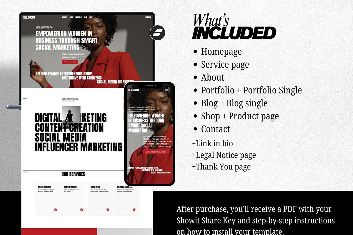 Showit Marketing Agency Website Red, an App Template by Digital&Chic (Photo 4 of 8)