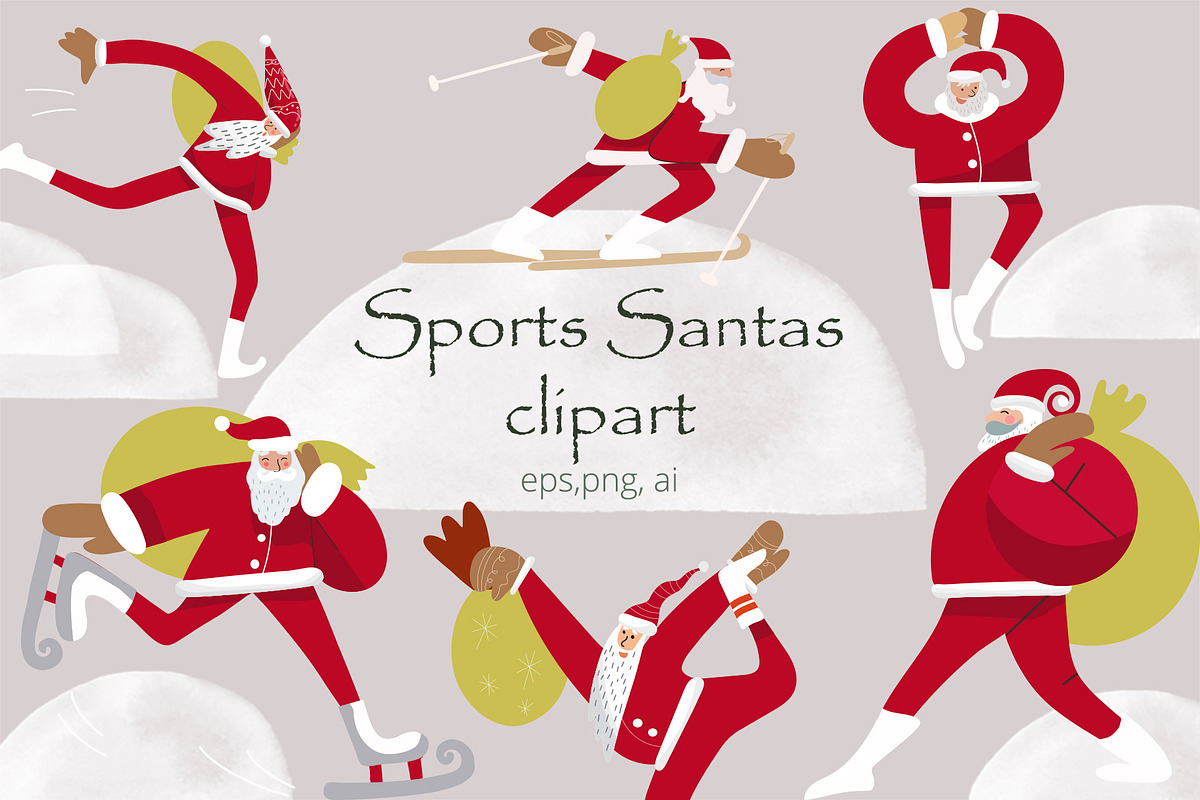 Sports Santas clipart, a Sport Illustration by NataLyaroArt (Photo 1 of 5)