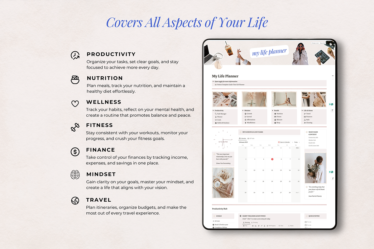 Notion Life Planner Template, an App Template by The Thrive Society (Photo 2 of 10)