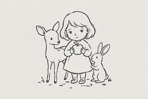 Woodland Animals PNG, Cute Girl and, an Illustration by SharpMarketplace