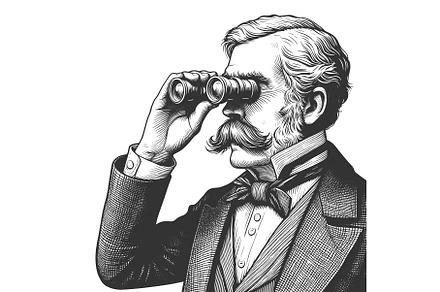 Vintage Man with Binoculars, a Person Illustration by AlexArt