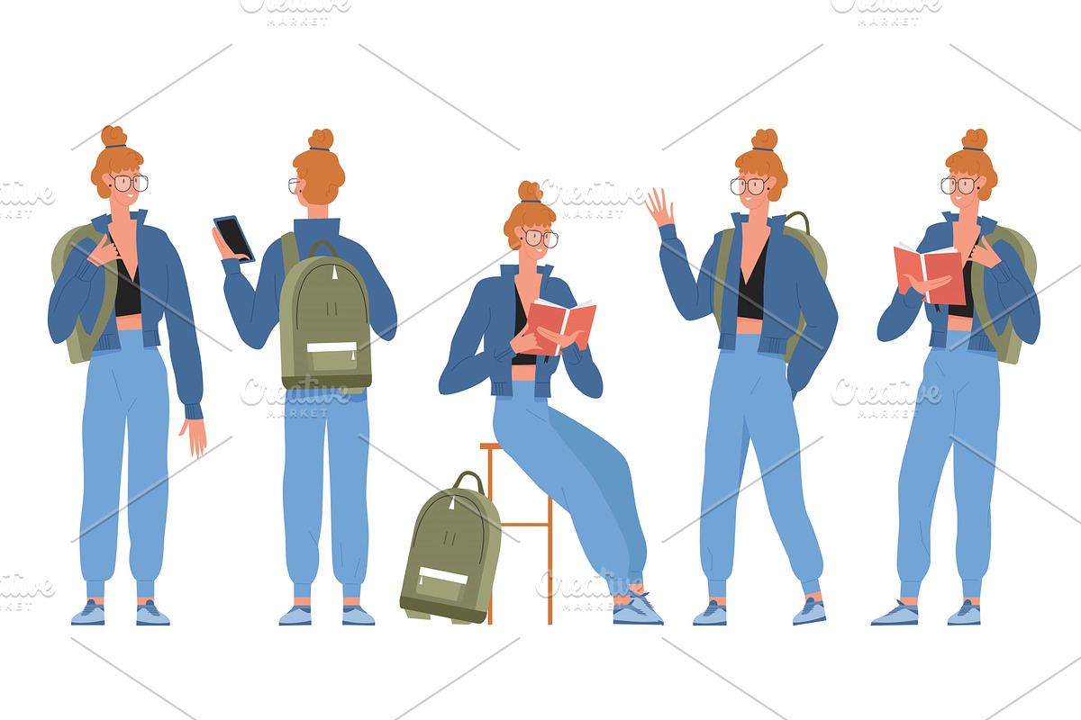 Student Girl Poses with Backpack and, an Object Illustration by Flashvector