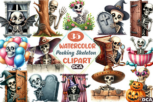 Funny Skeleton Peeking Bundle Clipar, an Illustration by DreamCafeArt