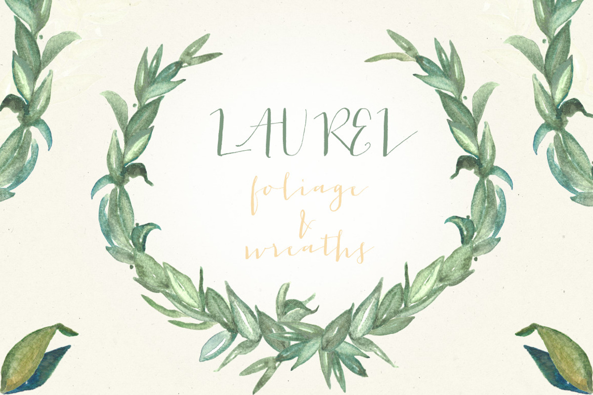 Laurel foliage wreaths. Watercolor., a Texture Illustration by LABFcreations (Photo 5 of 5)