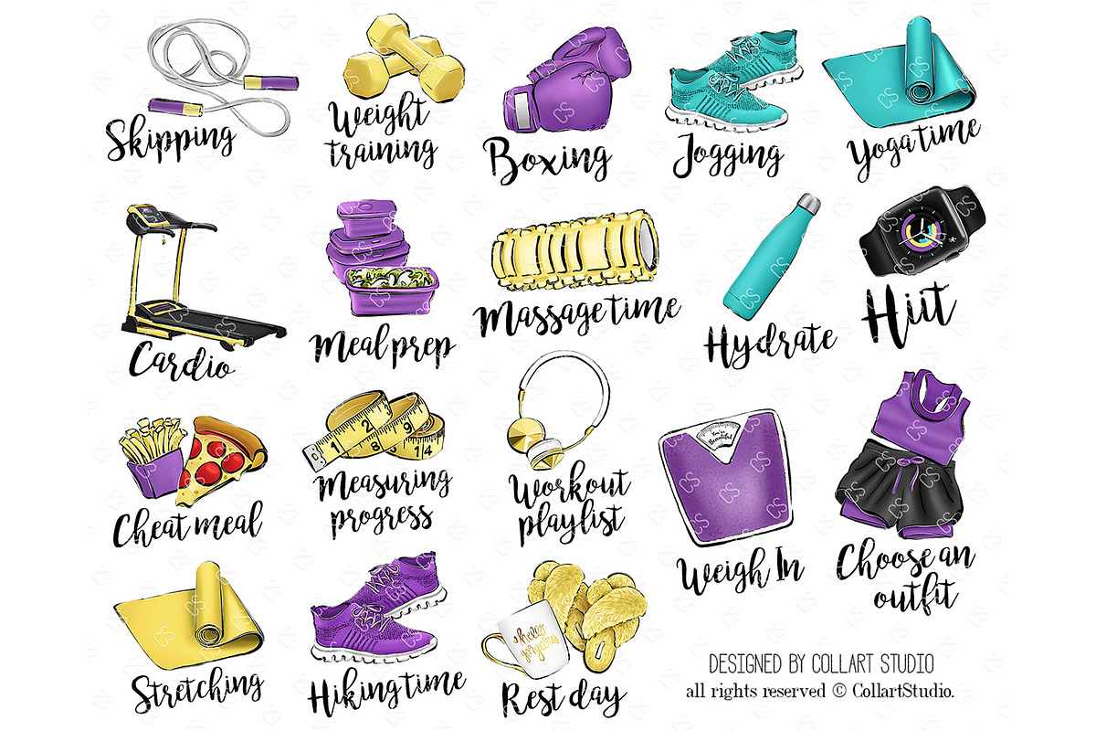 Fitness Planner Icons Clip Art, an Illustration by Collart Studio (Photo 2 of 4)