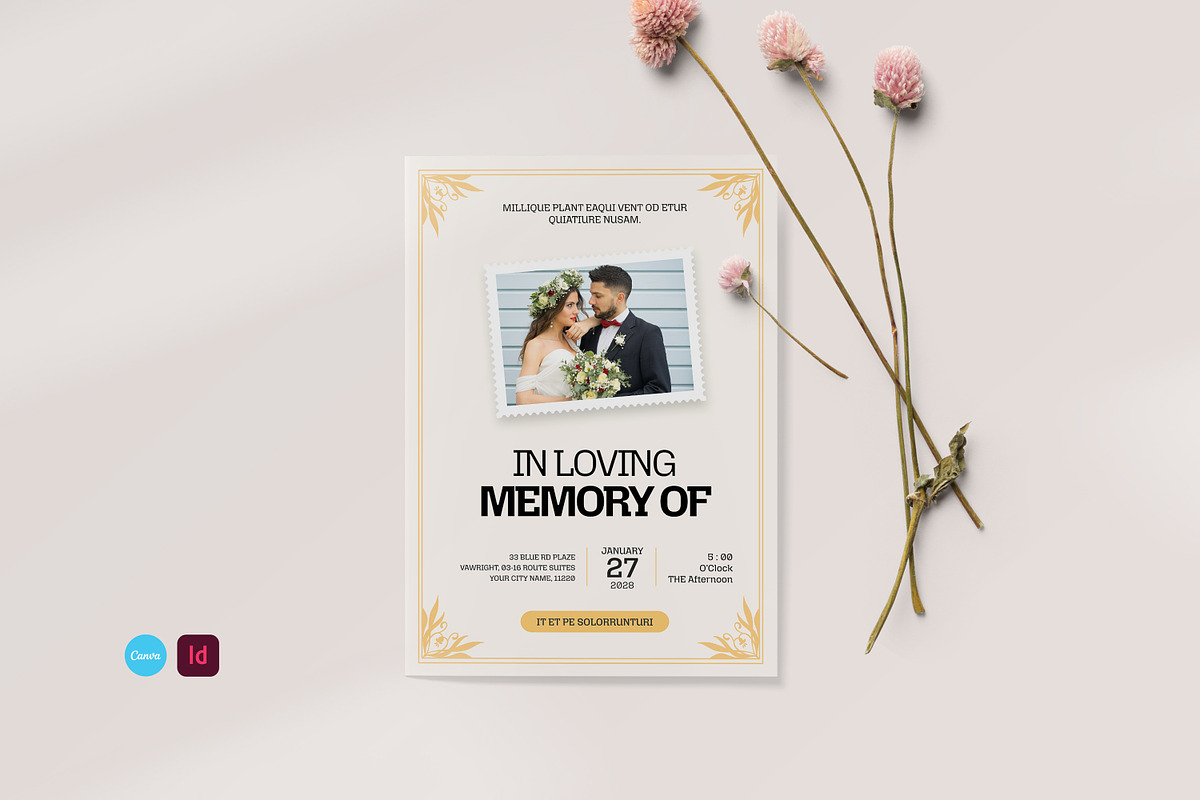 Floral Wedding Invitation In Flat, an Invitation Template by Creatiya Type (Photo 1 of 6)