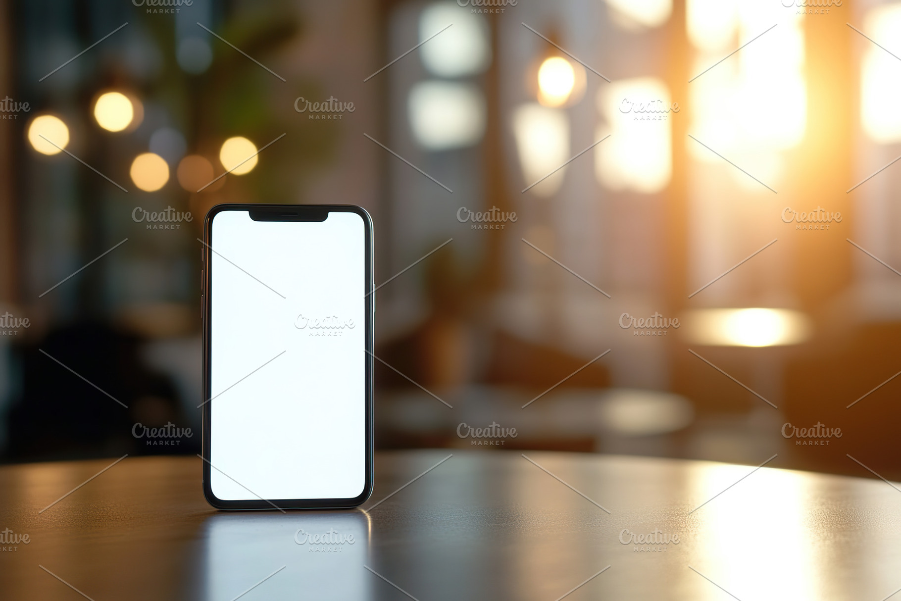 Smartphone on table with warm evening light in cozy interior, a Technology Photo by AlyaAnd