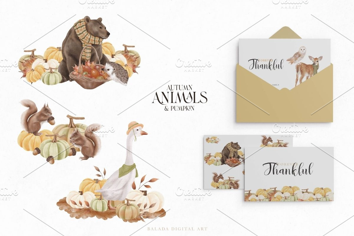 Autumn Animals & Pumpkin PNG, an Animal Illustration by Balada Digital Art (Photo 3 of 5)