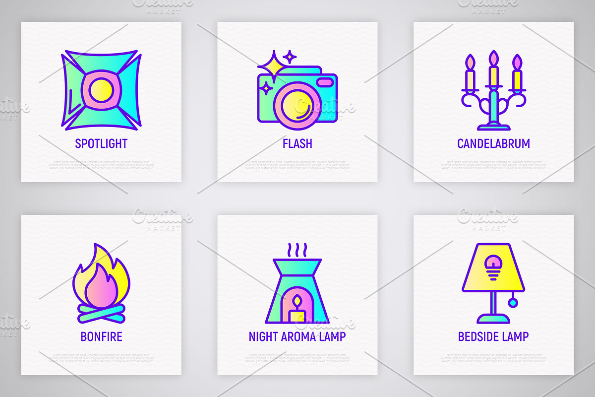 Lighting | 16 Thin Line Icons Set, an Outline Icon by Alex Blogoodf (Photo 5 of 7)
