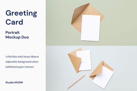 Greeting Card Portrait Mockup Duo, a Print Template by Studio MVDM
